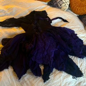 Handmade fairy dress. Purple and black crochet patterns.